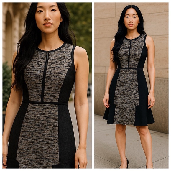 Rebecca Taylor Sleeveless Flared Hem Tweed Dress - Black/Grey, Size 4 - Picture 16 of 16